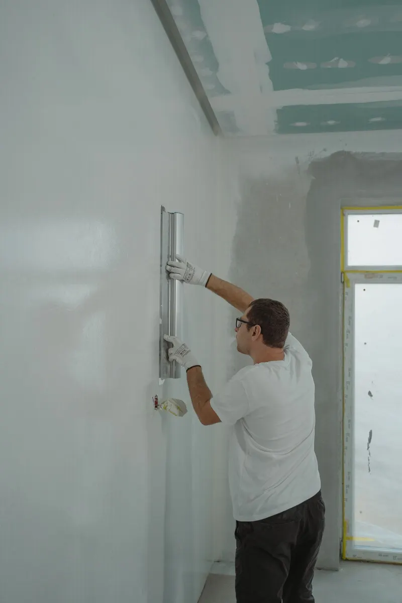 Pintor alisando una pared para quitar el gotelé en Córdoba