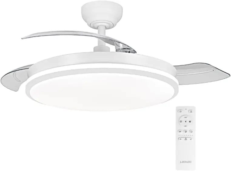 LEDUNI Ventilador de techo con luz y aspas retráctiles