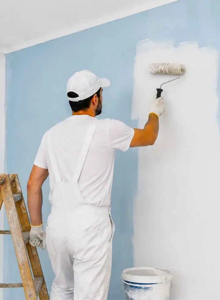 Pintor pintando una pared con rodillo en Córdoba